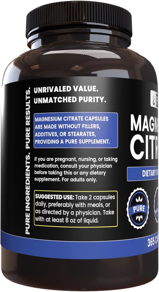 Pure Original Ingredients Magnesium Citrate (365 Capsules) No Magnesium Or Rice Fillers, Always Pure, Lab Verified 4