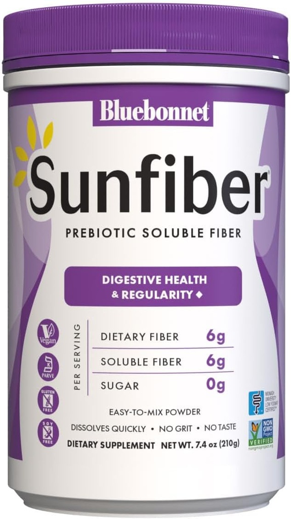 BlueBonnet Nutrition Sunfiber – 6 g of Plant Based Prebiotic Soluble Fiber – Supports Digestive Health* - Instant Dissolve – Non-GMO, Vegan, Kosher, Low-FODMAP – Unflavored, 7.4 OZ, 30 Servings 2