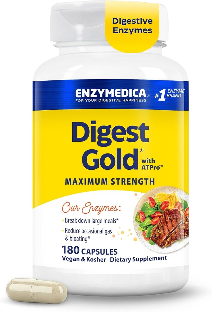 Enzymedica Digest Gold + ATPro, Maximum Strength, Fast-Acting, Helps Digest Large Meals, Prevents Bloating and Gas, 180 Count (FFP) 2