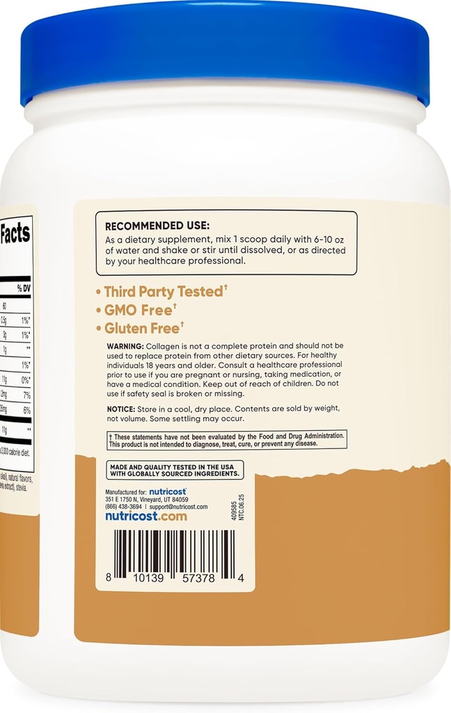 Nutricost Collagen Peptides Powder (Chocolate Peanut Butter Flavored) 1 LB - Grass-Fed Collagen Hydrolysate, Gluten-Free 5