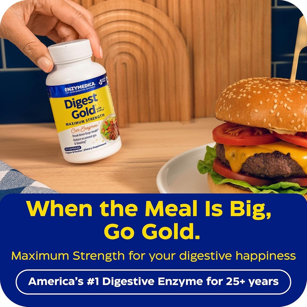 Enzymedica Digest Gold + ATPro, Maximum Strength, Fast-Acting, Helps Digest Large Meals, Prevents Bloating and Gas, 180 Count (FFP) 4