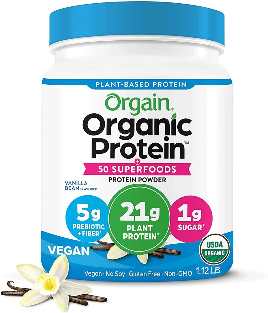 Orgain Organic Vegan Protein + 50 Superfoods Powder, Vanilla Bean - 21g Plant Based Protein, 8g Prebiotic Fiber, No Lactose Ingredients, Gluten Free, No Added Sugar, 1.12 lb (Packaging May Vary) 2