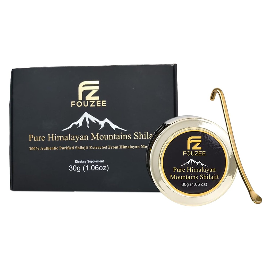 FOUZEE Pure Himalayan Mountains Shilajit - 77% + Fulvic Acid Authentic Hard Consistency, Natural Source of Fulvic Acid, Over 85 Trace Minerals, Includes Stainless Steel Spoon (10 Grams) 2