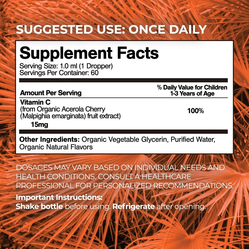 USDA Organic Toddler Vitamin C Drops | Organic Vitamin C Liquid Drops for Toddlers & Babies Ages 1-3 Years | Supports Healthy Immune System | Vegan | Non-GMO | Gluten Free | 60 Servings 3