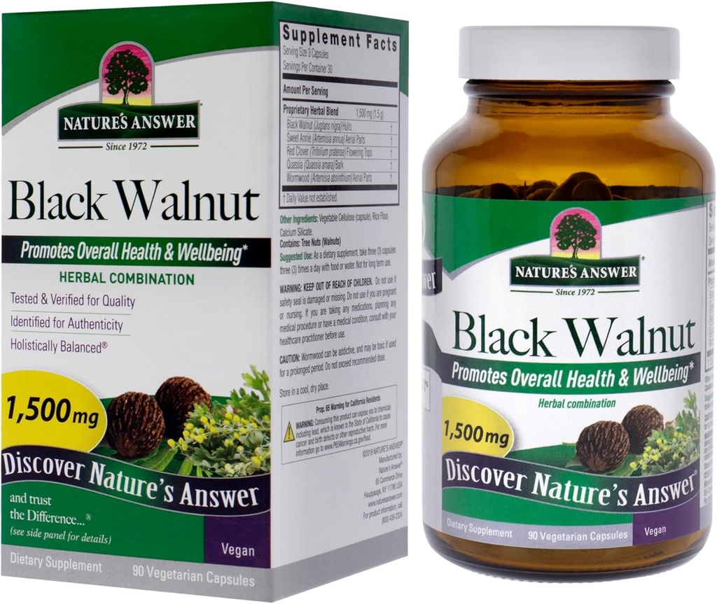Nature's Answer Black Walnut Complex Vegetarian Capsules Powder, 90-Count Black Walnut | Vegan | Non-GMO Black Walnut Wormwood | Natural Cleanser | Detoxifier Support 6