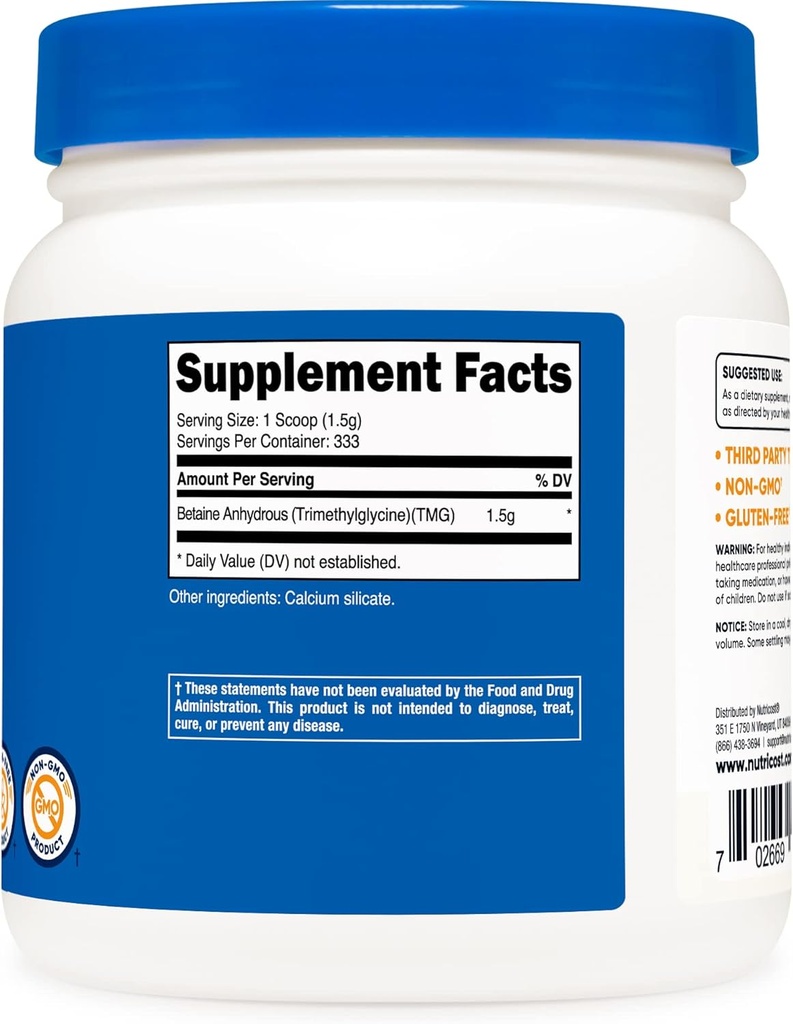Nutricost Betaine Anhydrous Trimethylglycine (TMG) Powder 500G (3 Bottles) 5