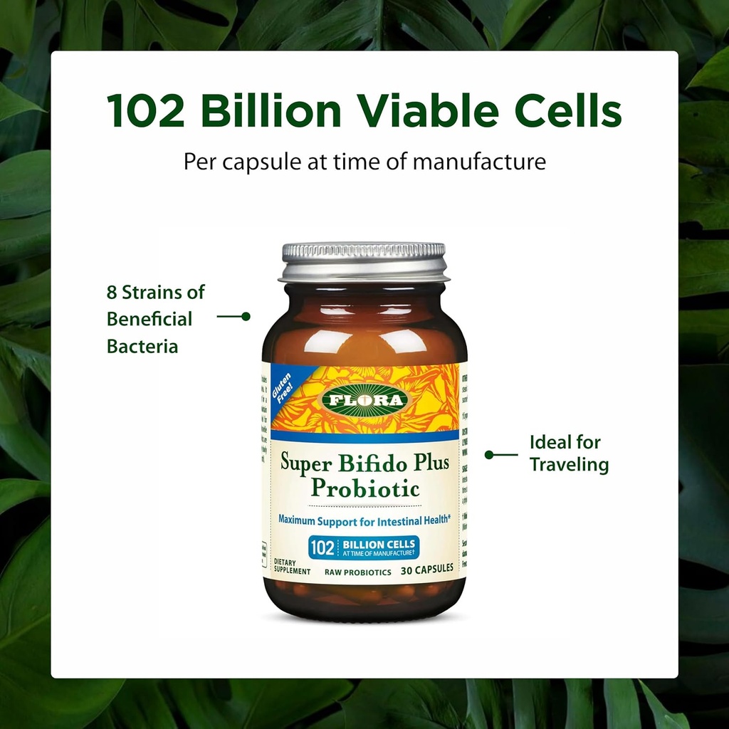 Flora Super Bifido Plus 102 Billion CFU, Raw Probiotics for Men & Women, Bifidobacterium, Lactobacillus, Digestion, IBS, Immune System, Gut Balance Supplements - 30 Vegetarian Capsules 5