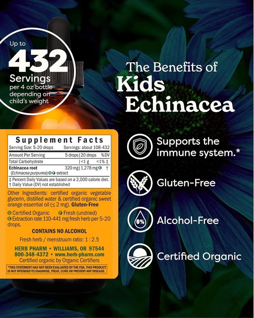Herb Pharm Kids Certified-Organic Alcohol-Free Echinacea Glycerite Liquid Extract, 4 oz 3