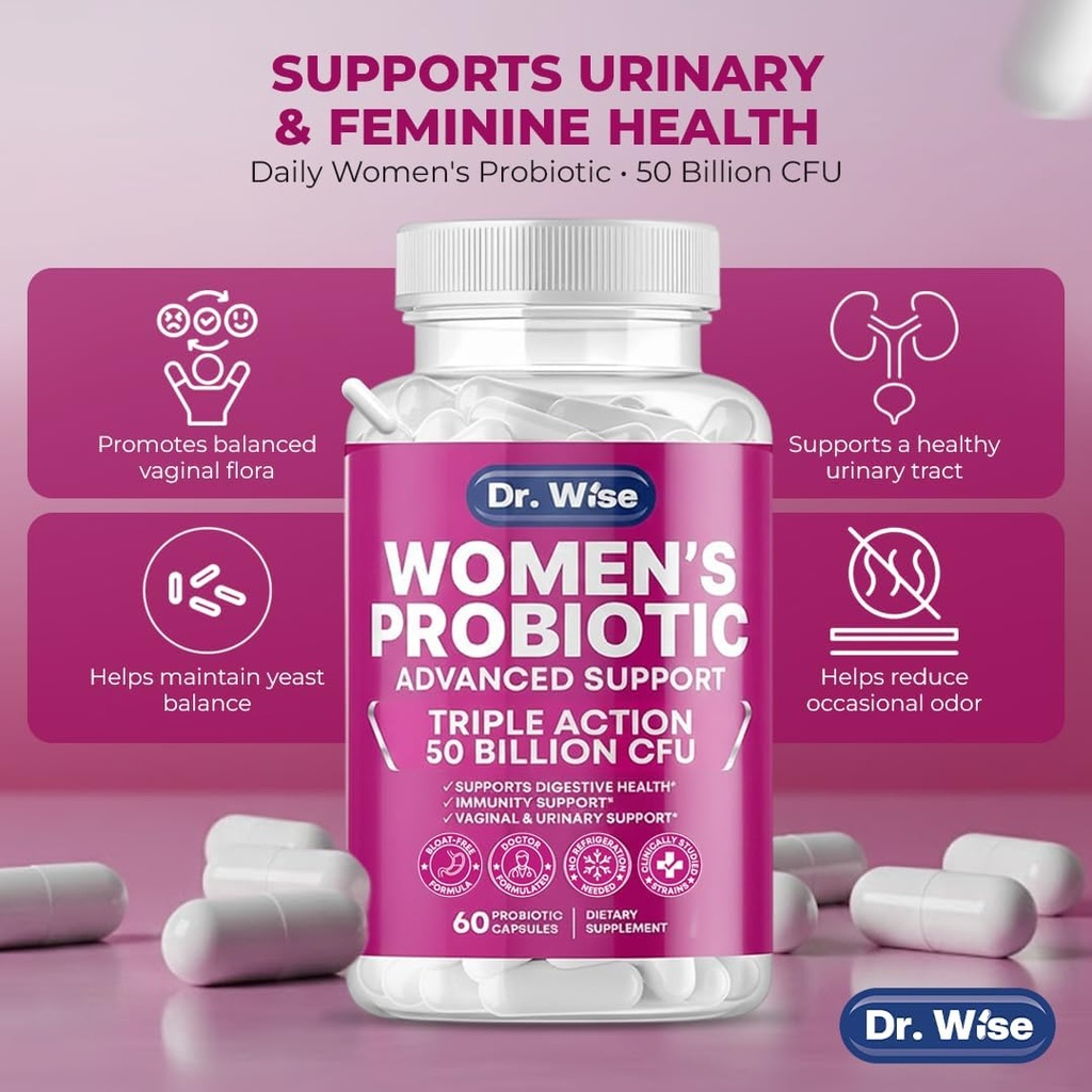 Women’s Probiotic 50 Billion CFU – Supports Digestion, Bloating Relief, Vaginal Odor & pH Balance – Urinary Tract & Gut Health – Clinically Researched Strains – Non-GMO, 60 Capsules 3