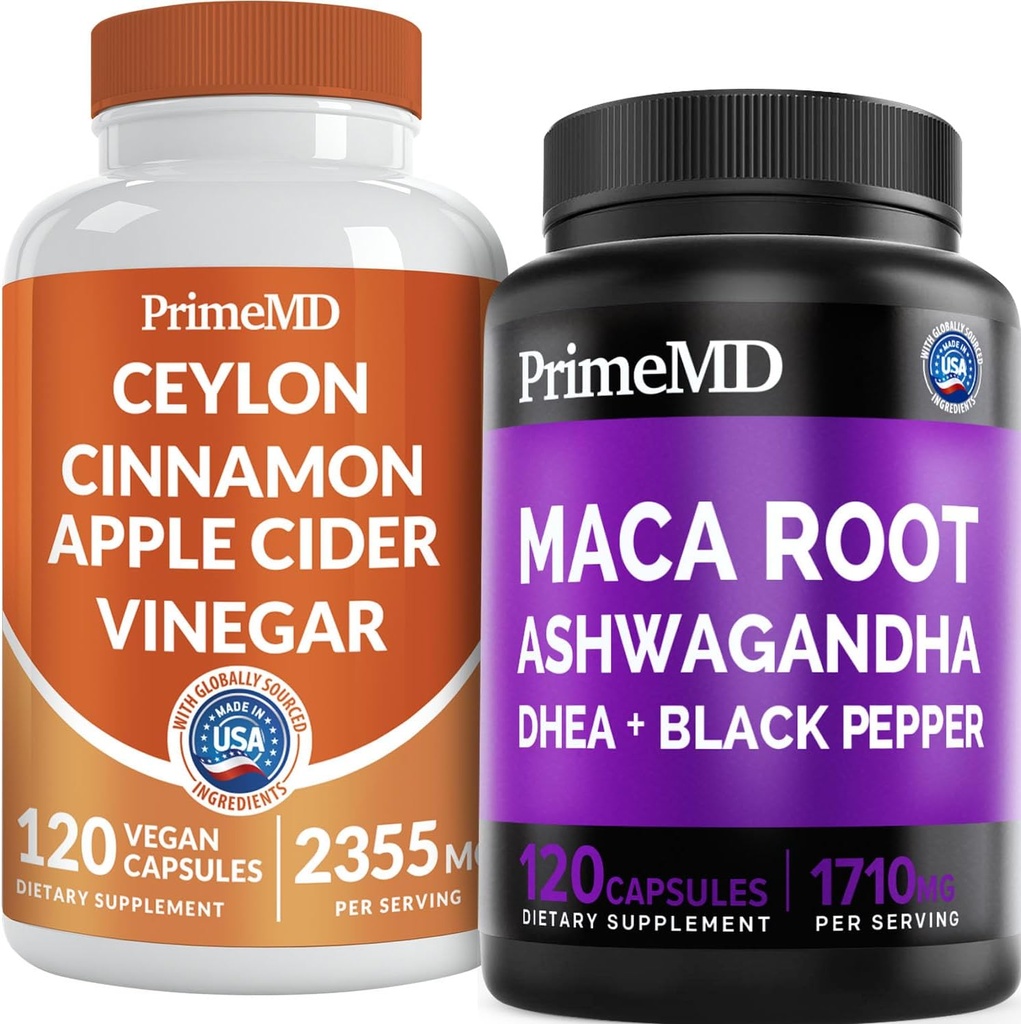 5-in-1 Ceylon Cinnamon w Apple Cider Vinegar, Turmeric, & Ginseng Root (120ct) & 6-in-1 Maca Root Ashwagandha w DHEA & Black Pepper Fruit (120ct) Bundle - Energy, Mood, & Immune Support Supplement 2