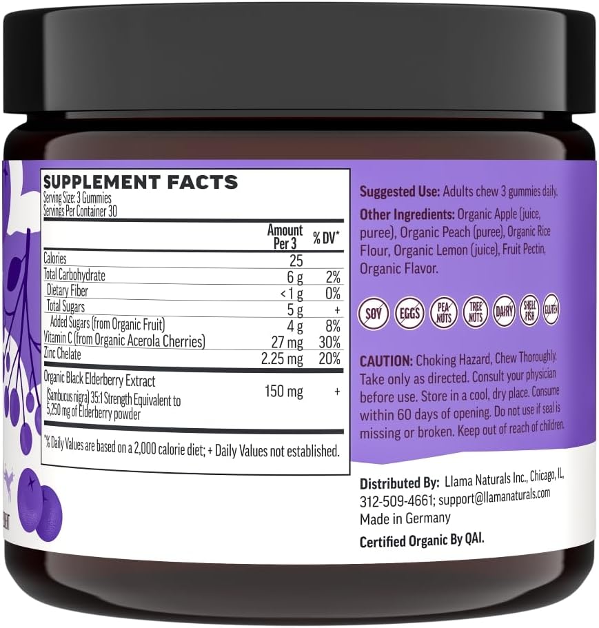 Llama Naturals Adult Elderberry Gummies + Women's Multivitamin Gummies Bundle | No Added Sugar Cane | Vegan | Organic | 2 Bottles 3