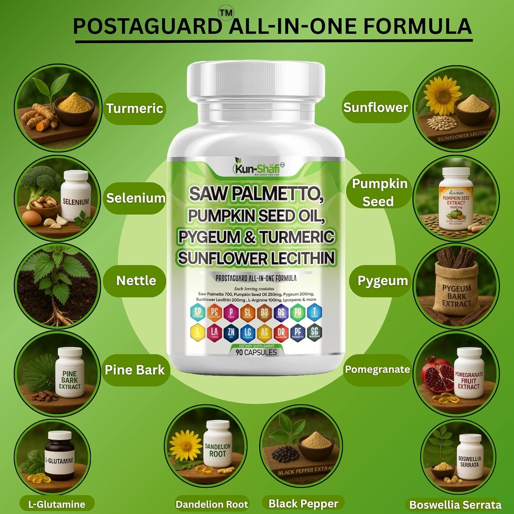 Saw Palmetto with Stinging Nettle, Pygeum, Pumpkin Seed, Sunflower Lecithin, Turmeric & Ashwagandha – Prostate Support for Men with Lycopene & Vitamin D3 – 90 Capsules 3