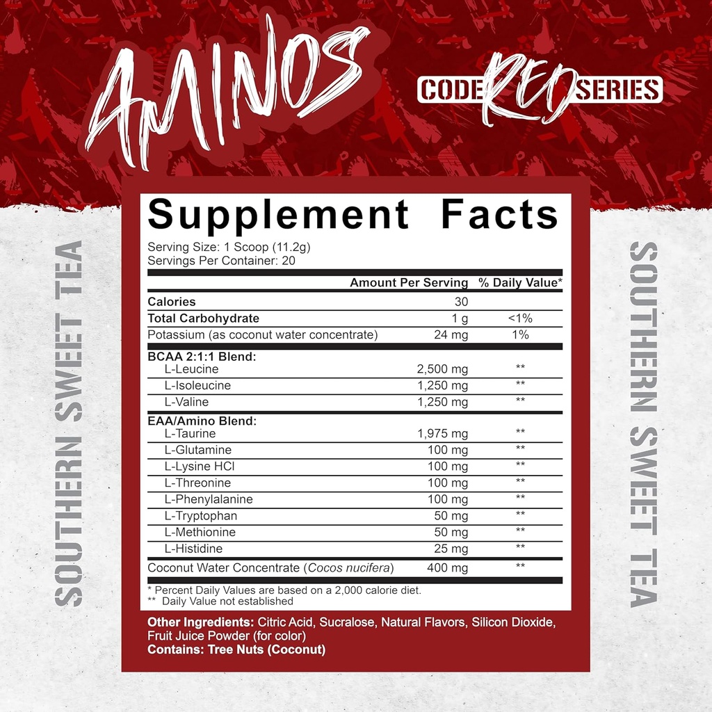 5% Nutrition Code Red Aminos BCAA & EAA Post Workout Recovery Powder | Full Spectrum Essential Amino Acid Complex for Men & Women (Southern Sweet Tea) 3