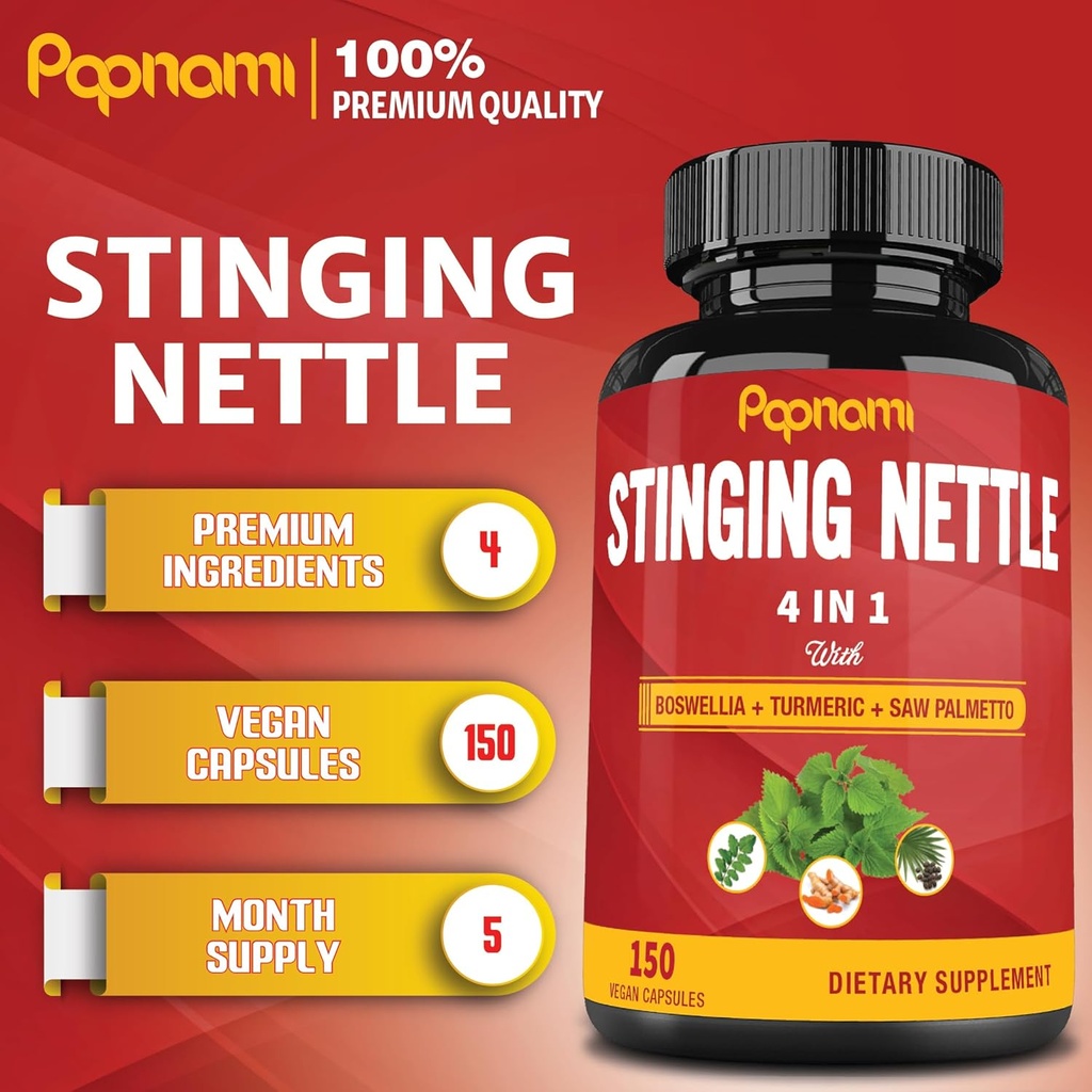 Stinging Nettle Extract Capsules - 4in1 Combined with Boswellia, Turmeric & Saw Palmetto - 150 Counts for 5 Months - Supports Joint, Body Management, Skin, Hair & Immunity 3
