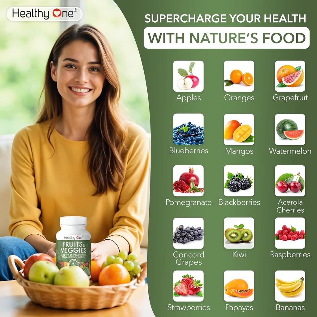 Healthy One Fruits & Veggies - 27 Balanced Whole Foods of Nature - Vitamins - Minerals - Antioxidants - Detox - Vegetables - Kale - Broccoli - Spinach - Beets - Raspberries - Multivitamin - 60 Serving 4
