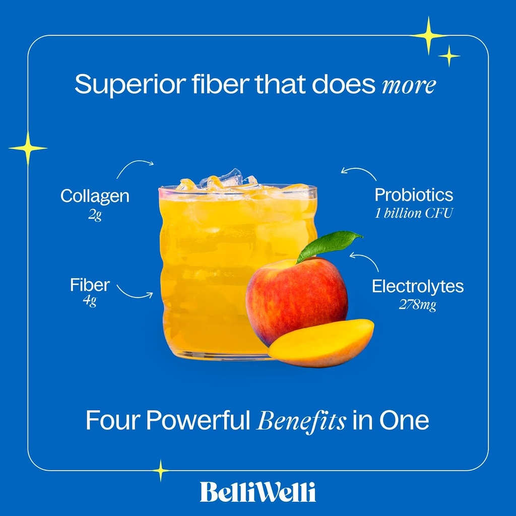 Daily Fiber Supplement Bundle with Collagen, Probiotics & Electrolytes - Peach Mango & Strawberry Lemonade Flavors - Supports Digestive Health, Debloating, Gut & Hormone Balance - 32 Servings Total 3