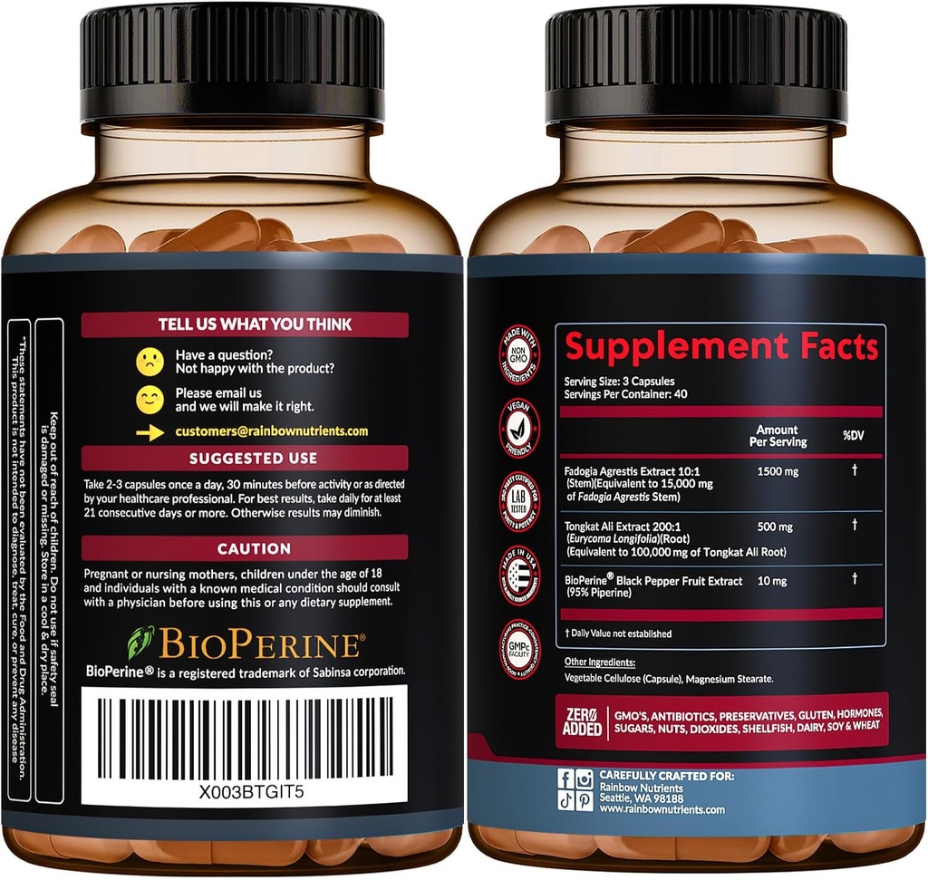 115,000mg Fadogia Agrestis with Tongkat Ali + BioPerine® [Max Absorption] - Supports Stamina, Strength, Focus, Muscle Health & Recovery, Drive & Performance - Non-GMO & Made in USA - 120 V Capsules 6