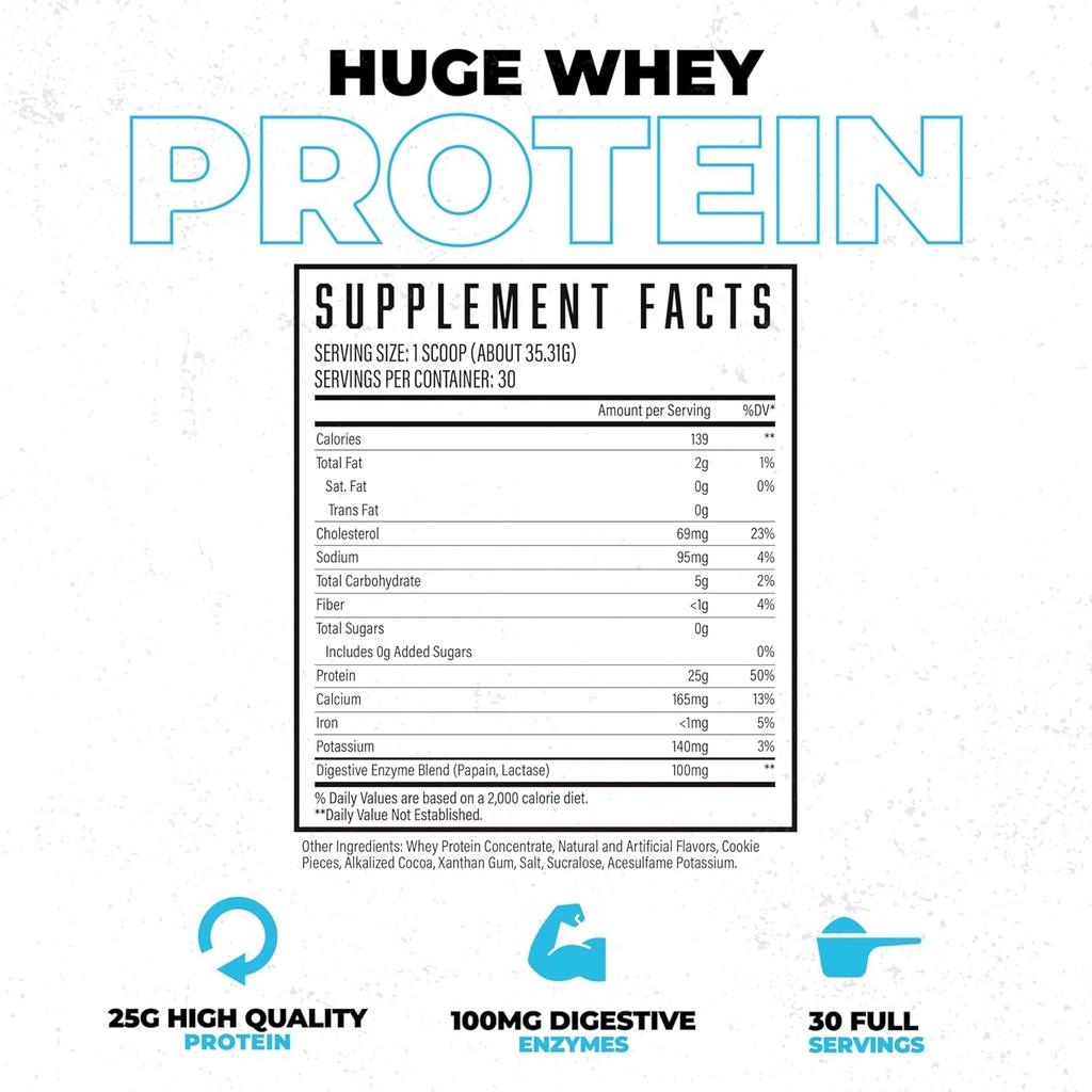Huge Whey, Protein Powder for Muscle Gain, 25g Protein, 12g EAAs, Supports Muscle Growth, Performance & Recovery (Cookie & Cream, 30 Servings) 6