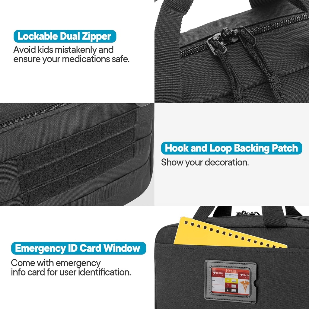 Damero Pill Bottle Organizer, Travel Medicine Bag Medication Organizer Storage for Pills Bottles and Medical Supplements, Black(Bag ONLY) 4