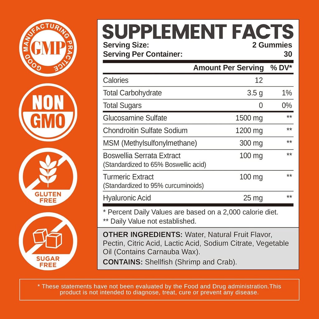 Glucosamine Chondroitin Gummies Sugar Free, Gummies Supplements for Adults Men & Women, 60 Count 3