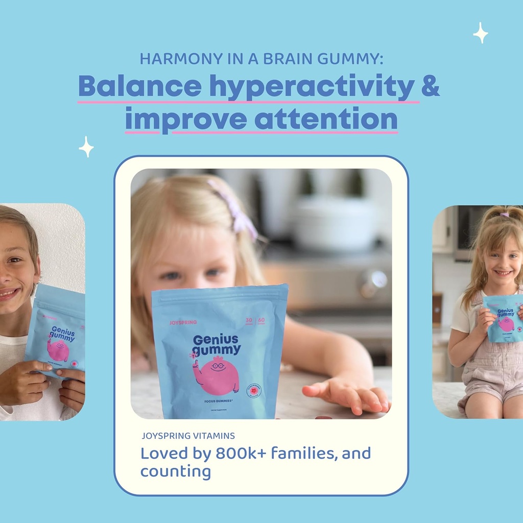 JoySpring Genius Kids Focus Gummies – Natural Herbal Brain Supplement for Kids | Vegan, Gluten-Free, Sugar-Free with Bacopa, Gotu Kola, Rhodiola – 60 Count 5