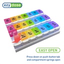 EZY DOSE Weekly (7-Day) Pill Case, Daily Medicine Planner, Vitamin Organizer Container, Large Push Button Compartments, Easy to Use, 3 Times a Day, Spring Open Design, Rainbow Lids, BPA Free 6