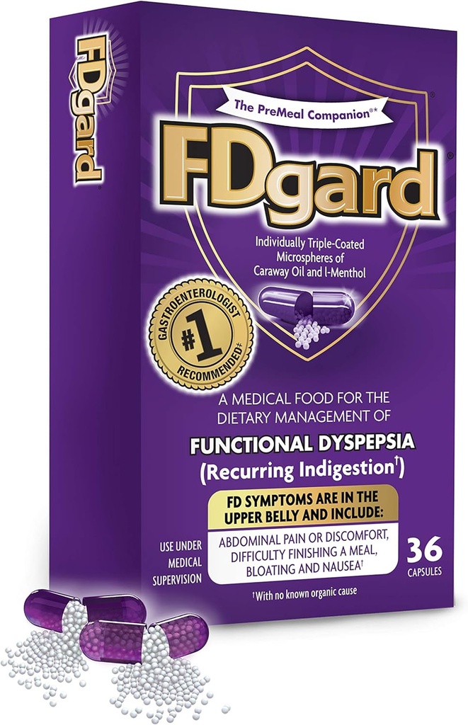FDgard® for Functional Dyspepsia (Recurring Indigestion) Symptoms Including, Abdominal Discomfort, Difficulty Finishing a Meal, Bloating, Nausea, 36 Capsules 2