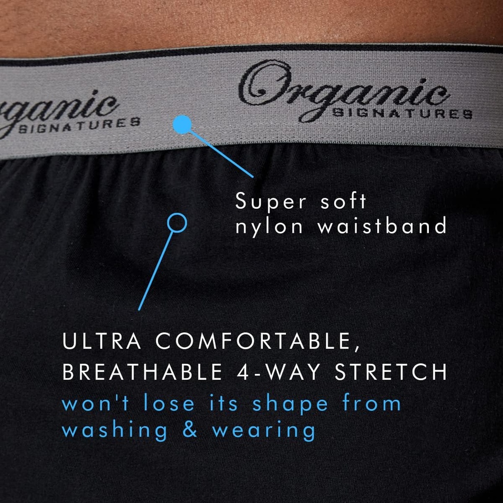 Organic Signatures Men's Boxers 100% Organic Cotton, Soft Boxers for Men, 3-Pack 5
