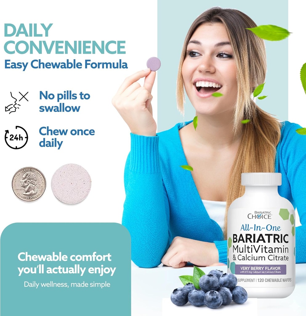 Bariatric Choice All-in-One Chewable Bariatric MultiVitamin with Iron & Calcium Citrate, Very Berry (120ct) 5