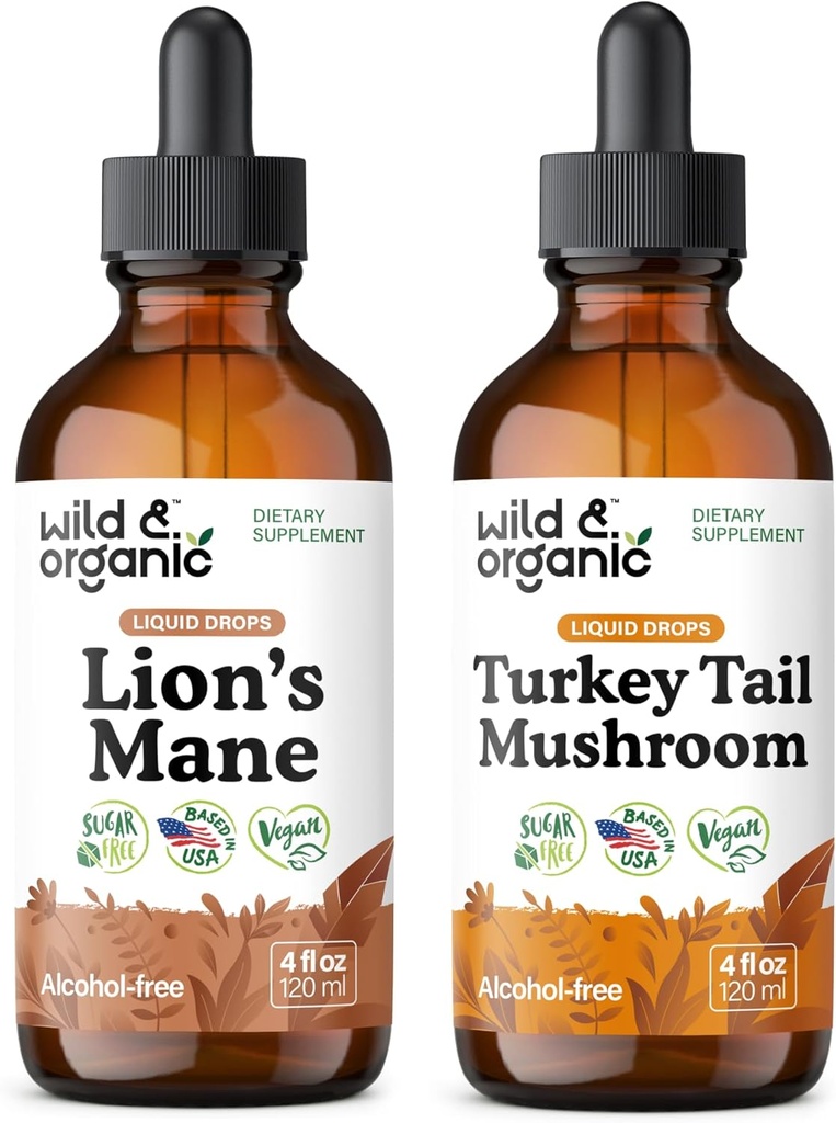 Wild & Organic Lion's Mane Tincture 4 fl oz & Turkey Tail Tincture 4 fl oz 2