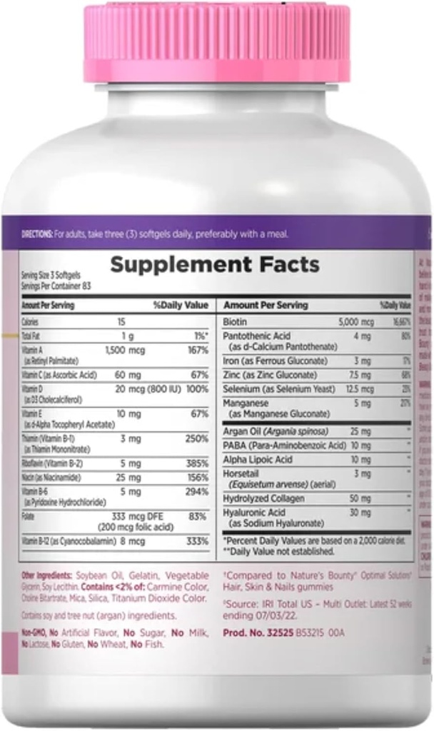 Nature's Bounty Hair Skin and Nails 5000 mcg of Biotin - 250 Coated Tablets Extra Strength 6