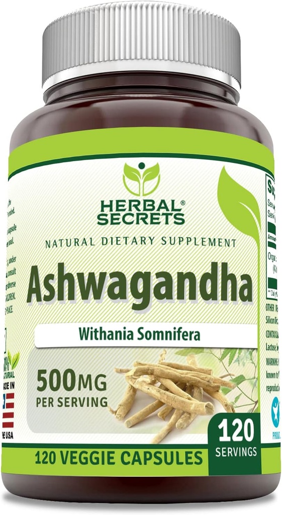 Herbal Secrets Ashwagandha Extract Supplement | 500 Mg Per Serving | Veggie Capsules | Non-GMO | Gluten Free | Made in USA (1 Pack, 120 Count) 2
