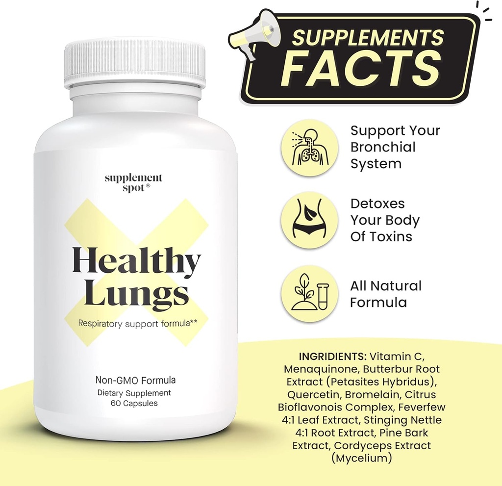Lung Support Supplement, for Respiratory Support & Bronchial Wellness – Butterbur, Bromelain, Feverfew, Cordyceps, Stinging Nettle & Pine Bark (60 Servings) 4