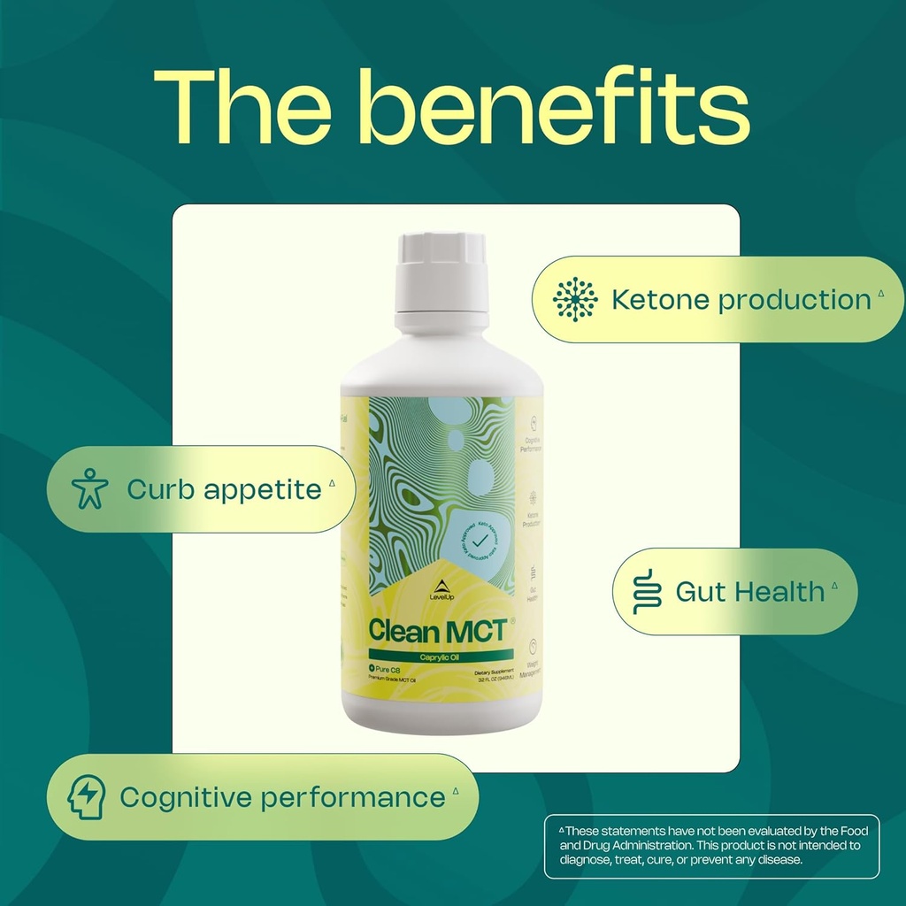 LevelUp Clean MCT Oil - 100% Caprylic C8 for Energy, Focus, Weight Management, Gut Health, Brain Superfuel - Keto Supplement for Ketogenic Coffee and Ketones - Non-GMO (32 oz) 4