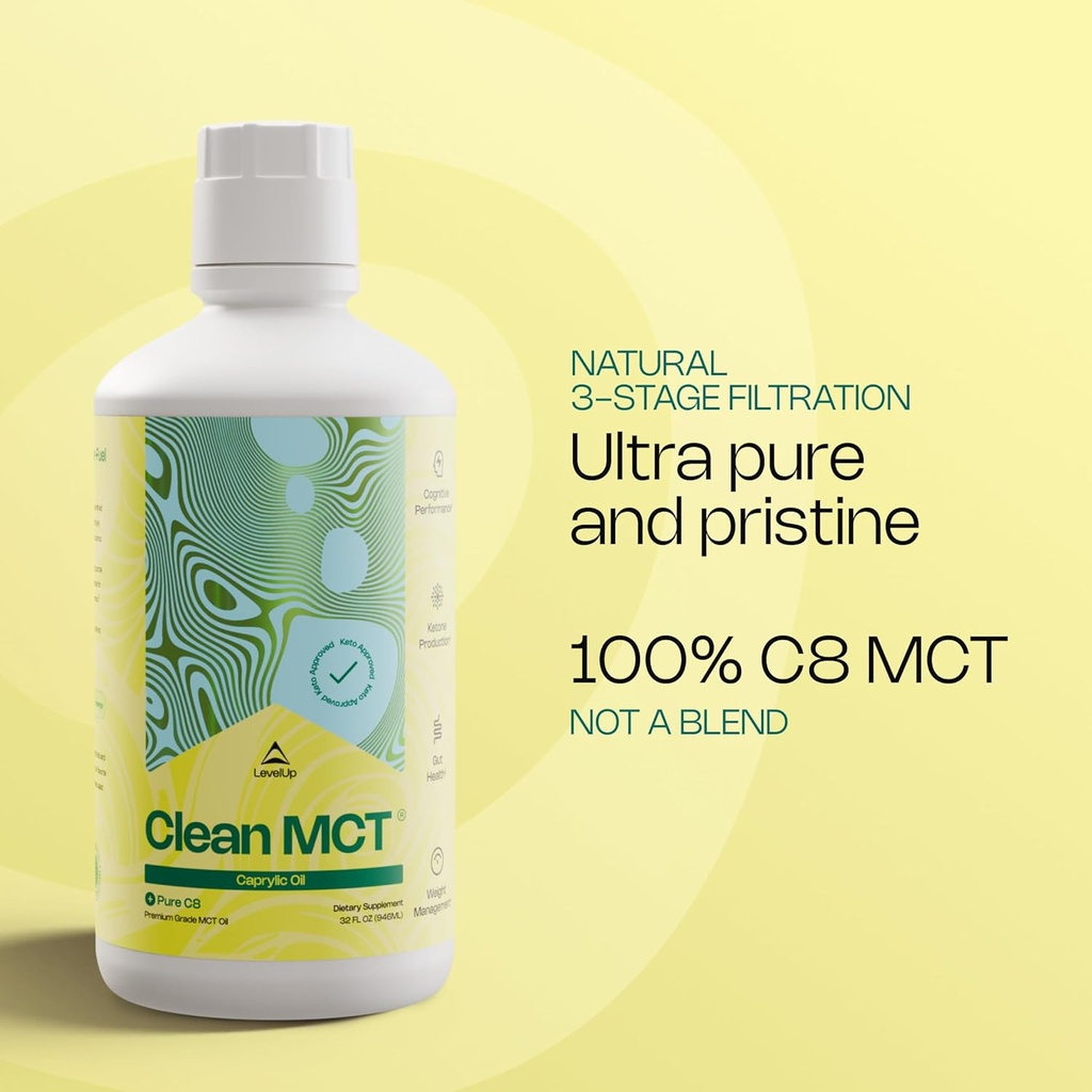 LevelUp Clean MCT Oil - 100% Caprylic C8 for Energy, Focus, Weight Management, Gut Health, Brain Superfuel - Keto Supplement for Ketogenic Coffee and Ketones - Non-GMO (32 oz) 5
