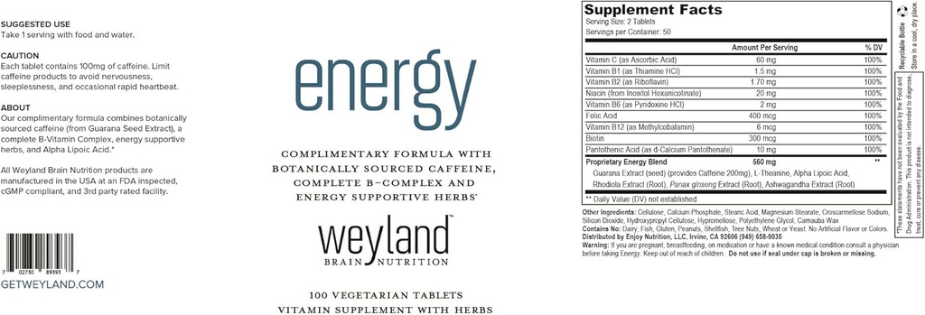 Energy | Complimentary Formula w/Botanically Sourced Caffeine | Complete B-Complex & Energy Supportive Herbs 5