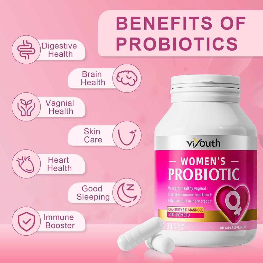 Probiotics for Women, 50 Billion CFU, 15 Unique Strains for Women Cranberry Extract & D-mannose, Promote Intestinal Health PH Balance Vaginal Probiotics for Digestive Health - 30 Capsule 6