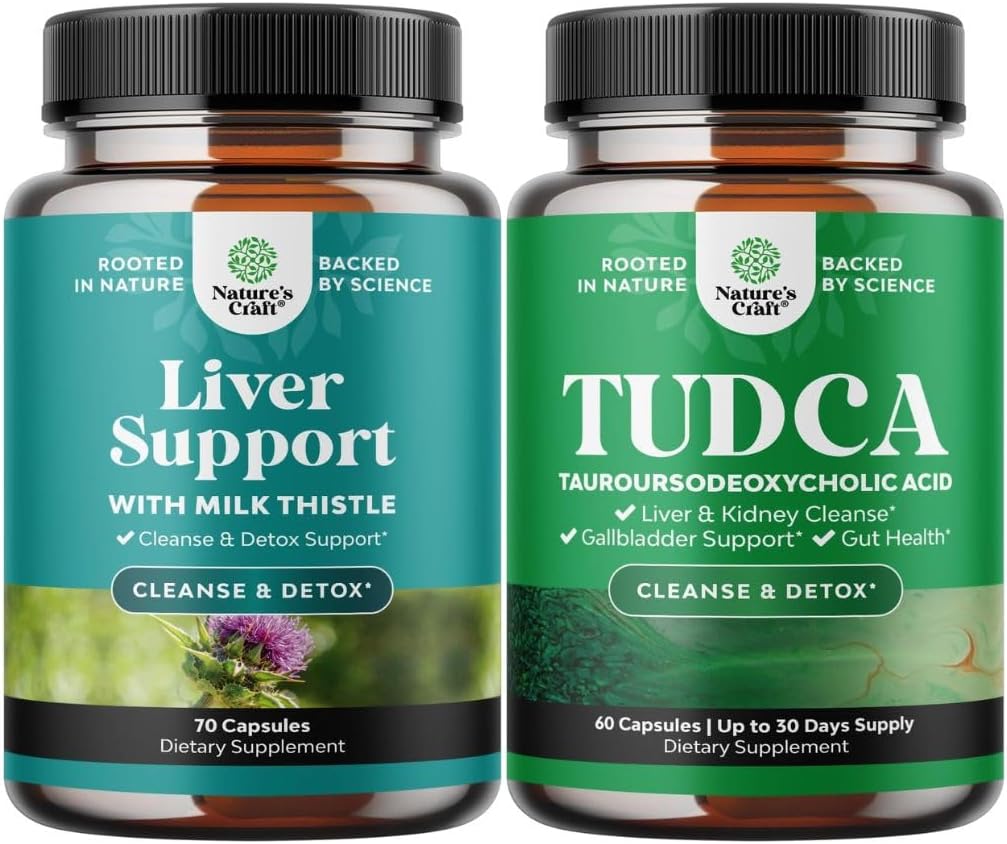 Bundle of Liver Cleanse Detox & Repair Formula and Advanced TUDCA Liver Support Supplement - with Milk Thistle Dandelion Root Turmeric and Artichoke Extract - Extra Strength TUDCA 500mg Bile Salts 2