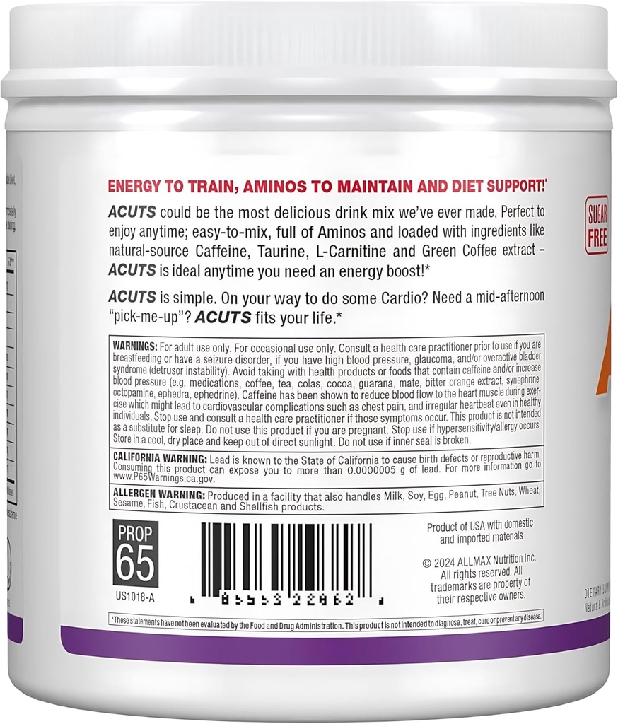 ALLMAX Nutrition AMINOCUTS (ACUTS), Amino-Charged Energy Drink with Taurine, L-Carnitine, Green Coffee Bean Extract, Grape, 30 Servings 3