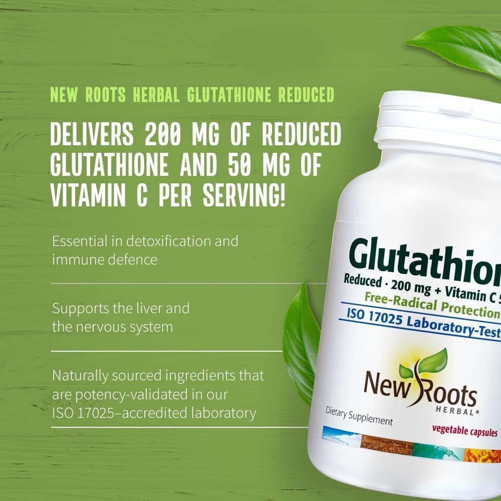 NEW ROOTS HERBAL Glutathione Supplement, 200 mg Reduced + Vitamin C (120 Veg Caps) | Free-Radical Protection | Gluten Free, Non-GMO Formulated and Made in Canada 3