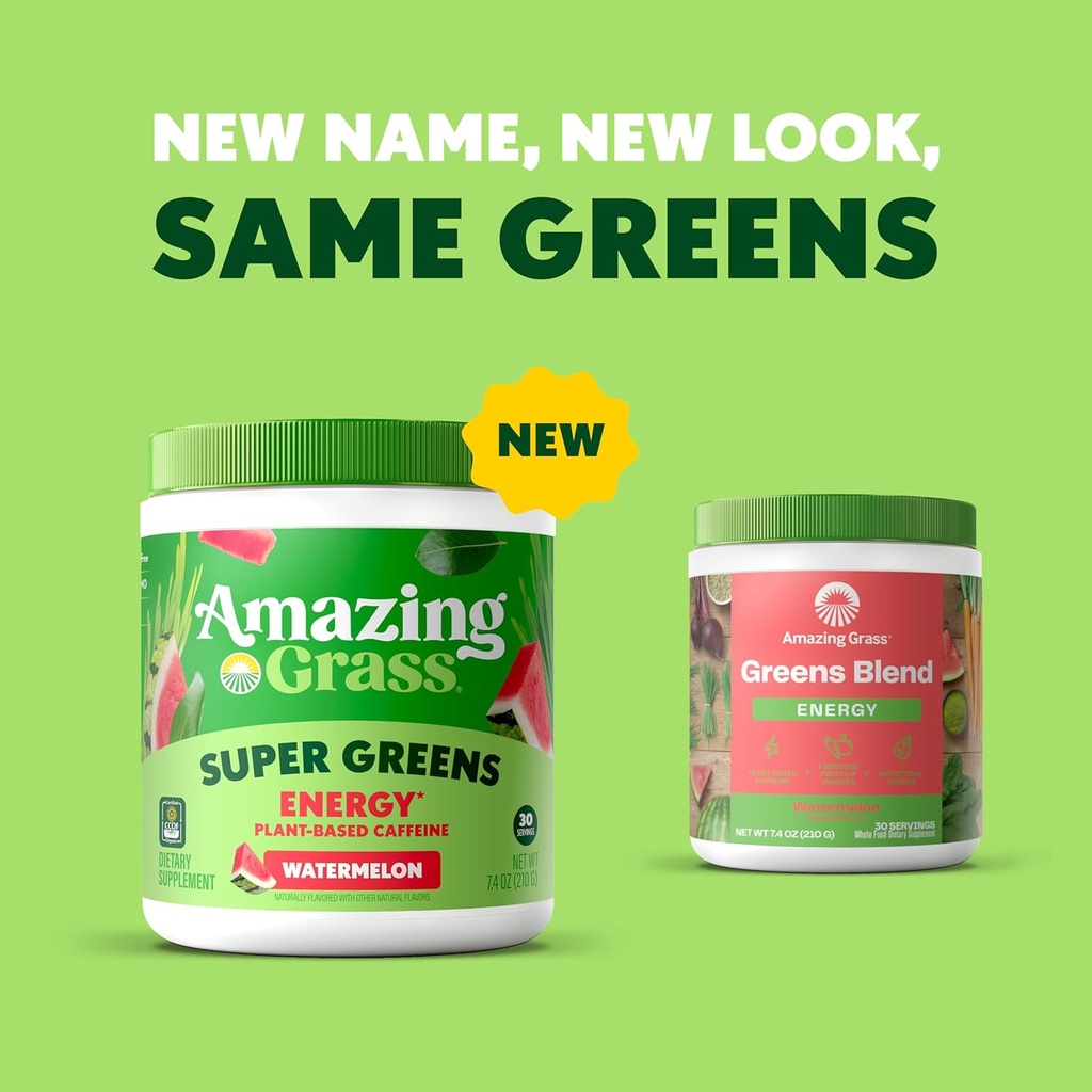Amazing Grass Greens Blend Energy: Smoothie Mix, Super Greens Powder & Plant Based Caffeine with Matcha Green Tea & Beet Root Powder, Watermelon, 30 Servings (Packaging May Vary) 4