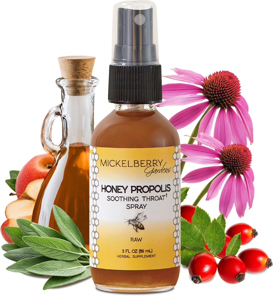 Mickelberry Gardens Honey Propolis Throat Spray - Soothing Sore Throat Relief & Propolis Immune Support - Herbal & Honey Formula (2 oz) 2