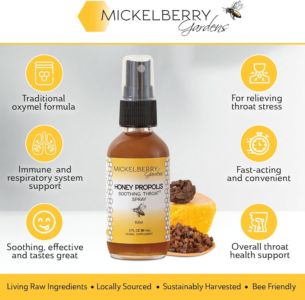 Mickelberry Gardens Honey Propolis Throat Spray - Soothing Sore Throat Relief & Propolis Immune Support - Herbal & Honey Formula (2 oz) 3