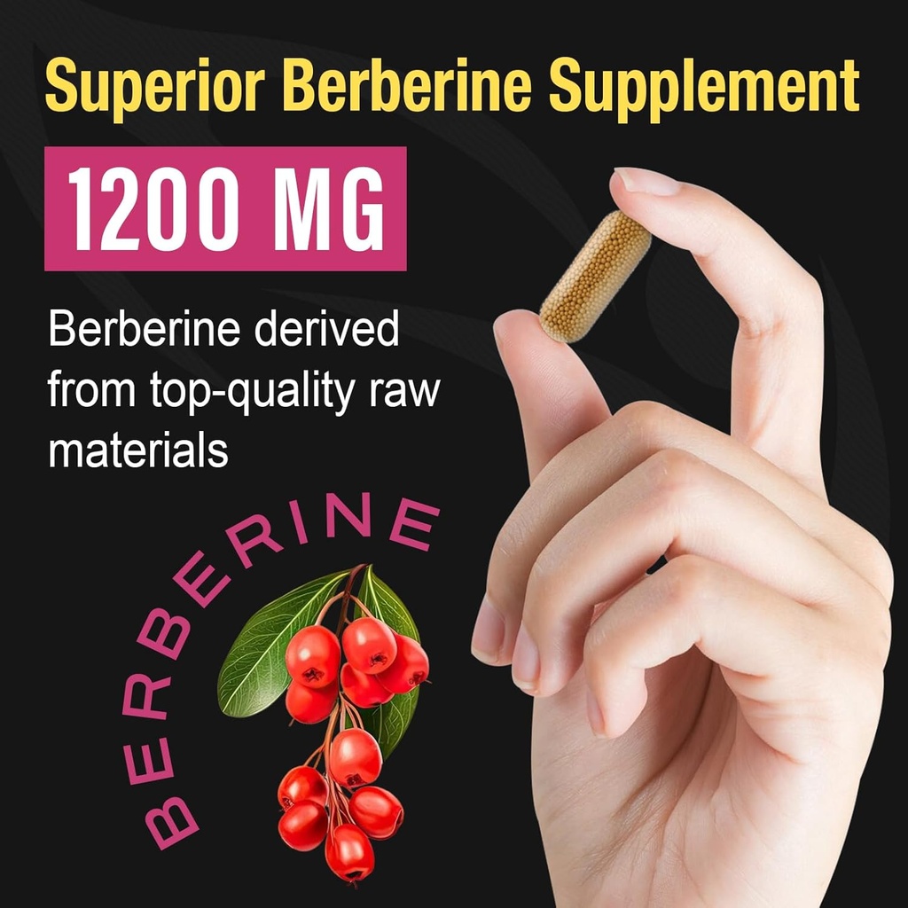 Berberine Supplement 1200mg - High Bioavailability Berberine HCL Microbeadlets,GLP-1 & AMPK Activator for Women Men 180 Vegan Capsules 5