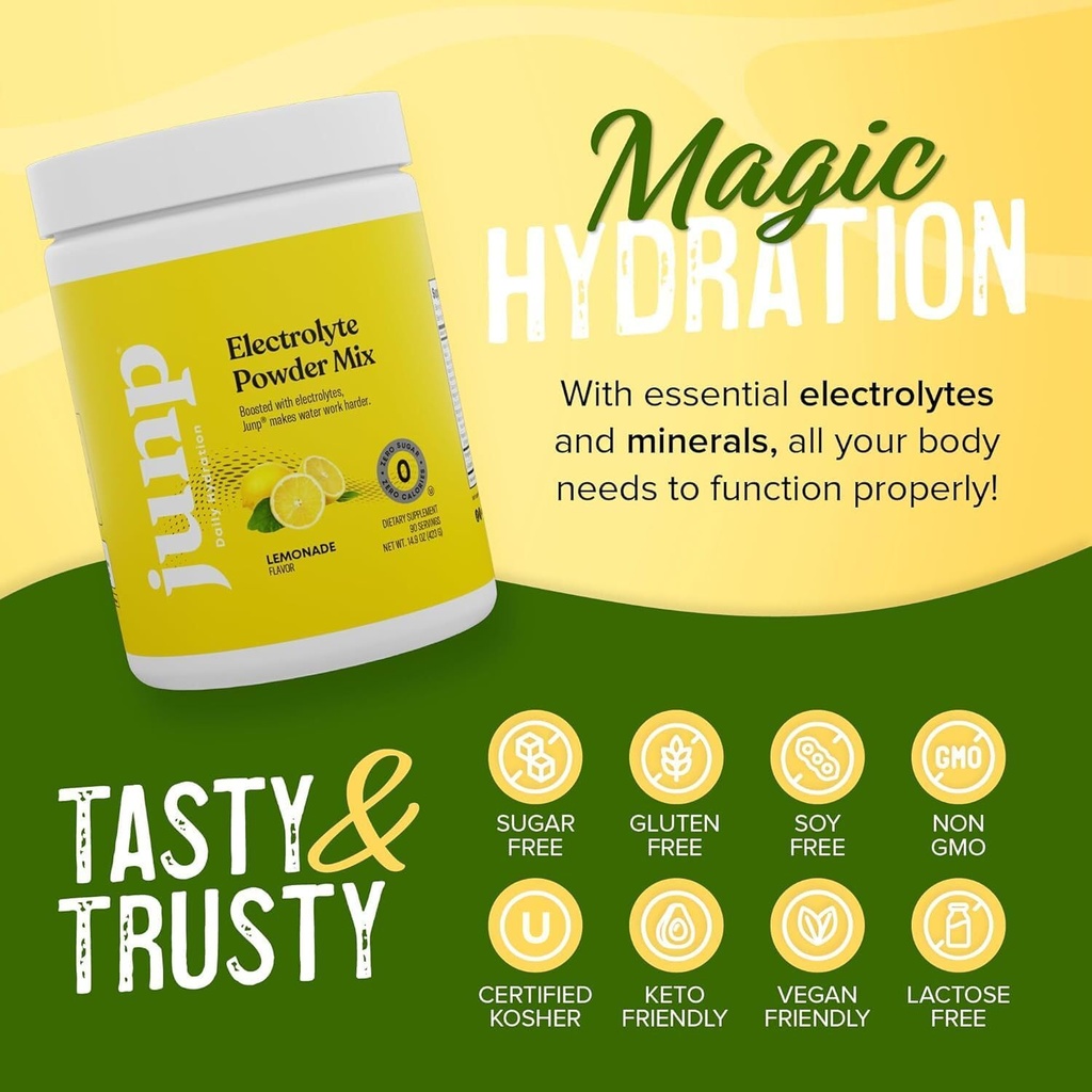 JUNP Electrolytes Powder No Sugar No Carbs – Lemonade Keto Electrolyte Drink Mix - Potassium & Salt Hydration Powder Electrolytes - Zero Calorie Sugar Free Electrolyte Powder, Kosher, 90 Servings 6