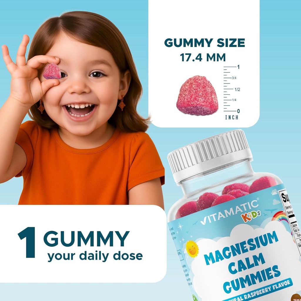 Vitamatic Kids Magnesium Calm Gummies - 60 Vegan Count - Great Tasting - Promote Healthy, Muscle, Bone, & Energy Support 4