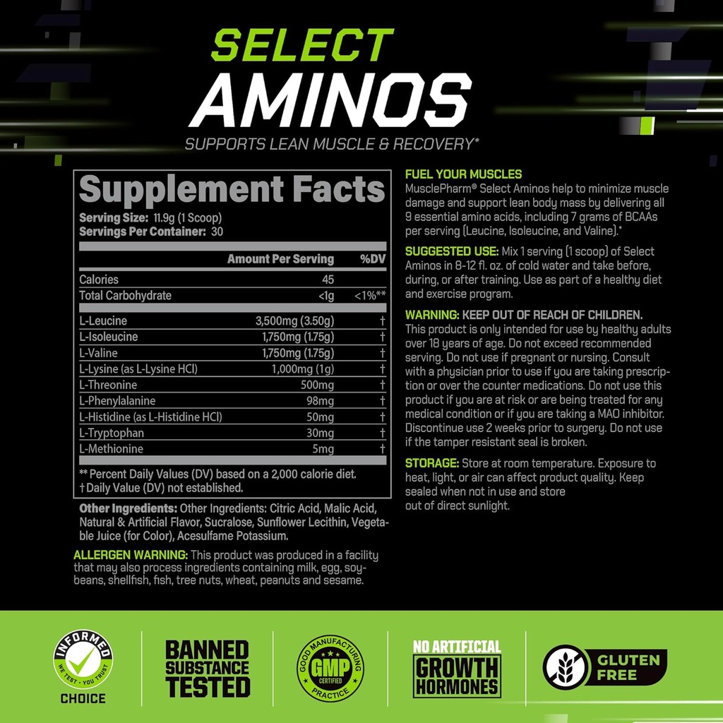 Muscle Pharm EAA Recovery + BCAAs, Post Workout Essential Amino Acids Powder, Pre Workout Energy Supplement for Men & Women with Branched Chain Amino Acids, 30 Servings (Watermelon Crush) 4