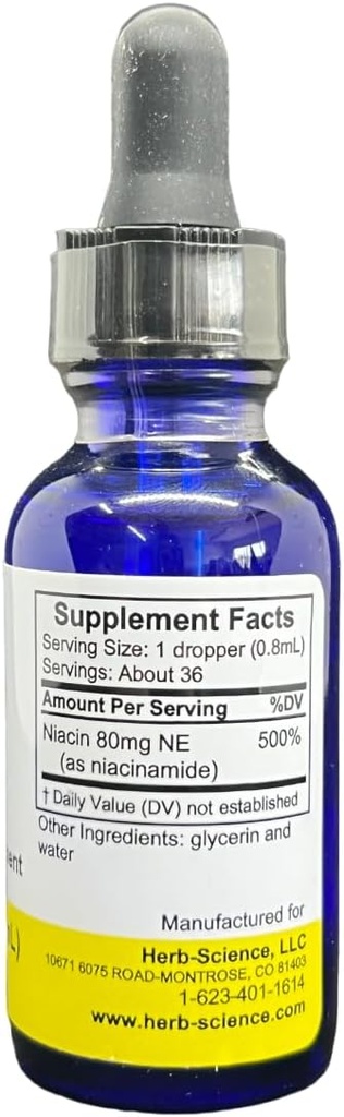Liquid Vitamin B3 Drops - Cold Processed Niacin Supplement, Supports Tongue & Skin Health - Vegan, Non-Alcoholic and Quality Tested.- 1 Fl. Oz, 36 Servings 4