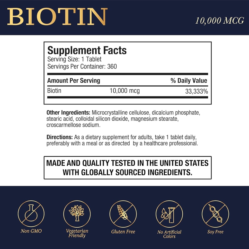 Puregen Labs Biotin 10,000 MCG Supports Healthy Hair, Skin & Nails - High Potency Beauty Support - Non-GMO, Gluten Free | 360 Vegetarian Tablets 3