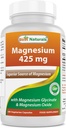 Best Naturals Magnesium 425 mg 180 Veggie Capsules - High Absorption Magnesium Glycinate & Magnesium Oxide Chelated, Non-GMO, Gluten Free Muscle Relax (180 Count (Pack of 1)) 2